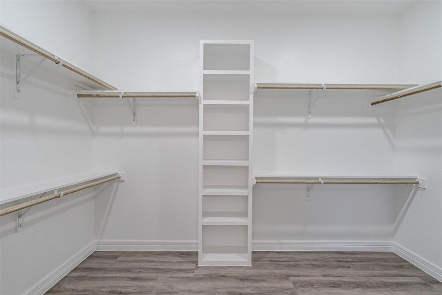 Spacious closet with light wood finished floors