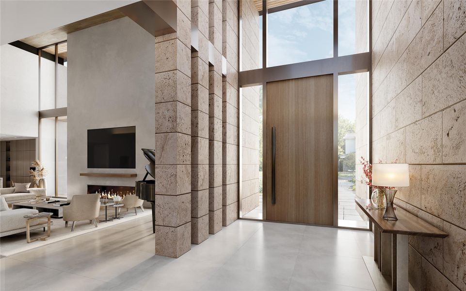 Rendering of an alternate view of the entry foyer. A perfect blend of form and function