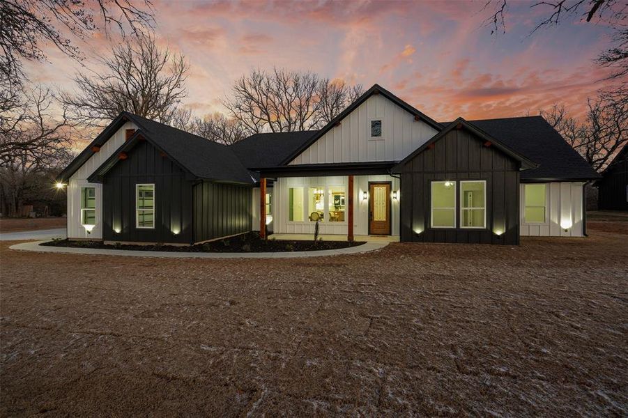 Exterior view of property featuring board and batten siding