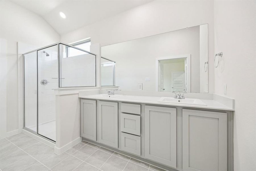 Primary Bathroom in the Claret home plan by Trophy Signature Homes – REPRESENTATIVE PHOTO