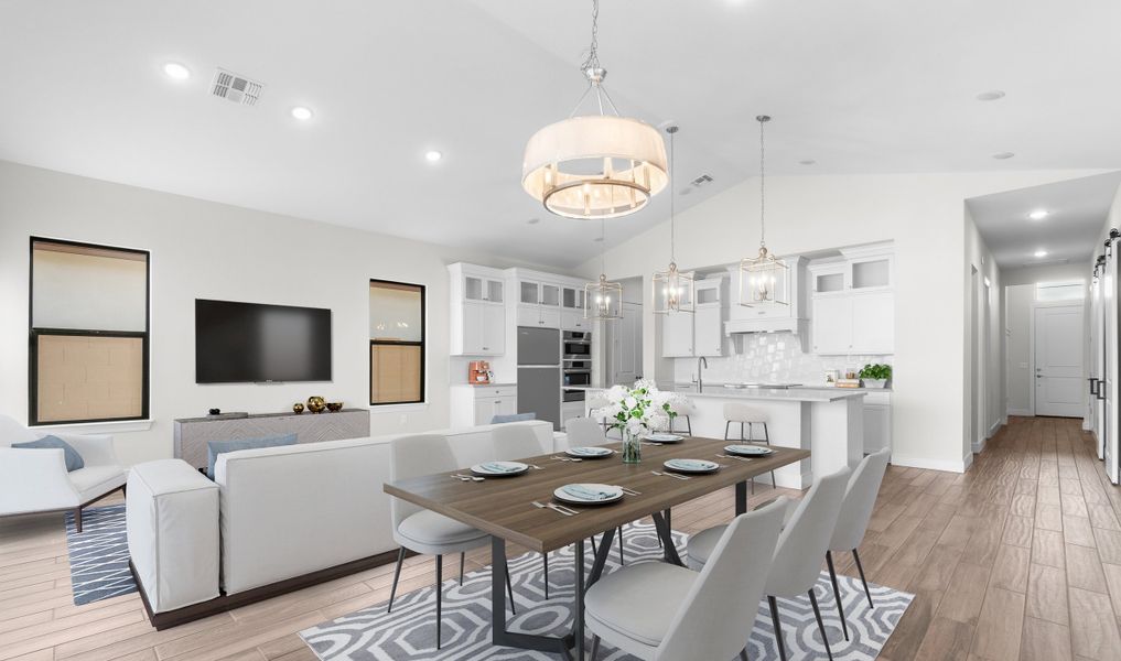 Dining area with vaulted ceiling