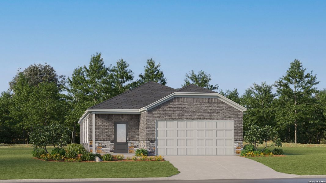 Front exterior of a new home in Juniper Ranch, Spring Branch, TX, highlighting curb appeal (Image 25).