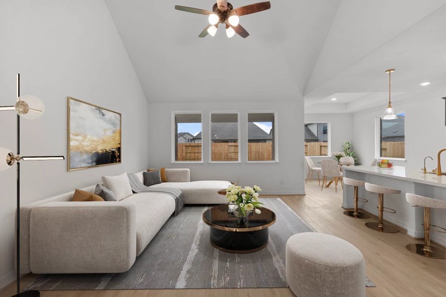 Open concept living space. Note: Sample product photo - actual exterior and interior selections may vary by homesite Open concept living space. Note: Sample product photo - actual exterior and interior selections may vary by homesite