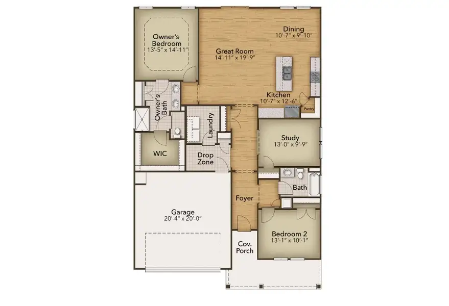 2D floor plan layout for the The Cherry Grove by Chesapeake Homes in Coastal Club of the Carolinas, Calabash, NC (Image 3).
