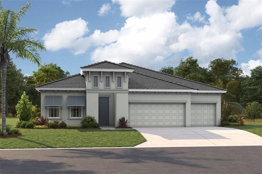 Front exterior of a new home in Mirada, San Antonio, FL, highlighting curb appeal (Image 1).