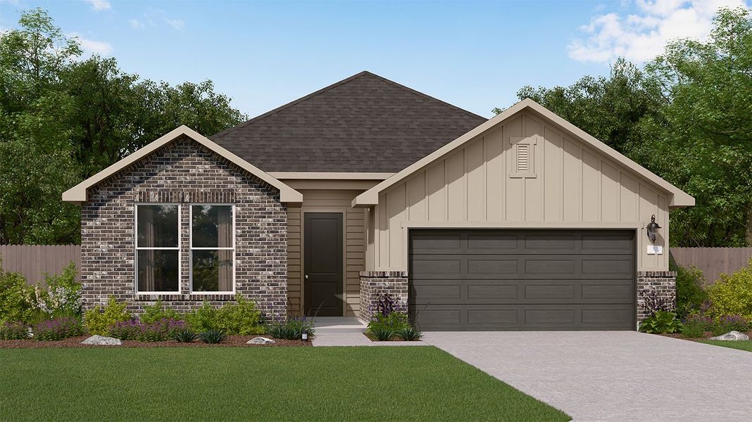 Representative exterior photo of a completed home built from the Wyatt by Risewell Homes in The Residences Collection at Oakberry Trails, Waller, TX (Image 5). Representative exterior photo of a completed home built from the Wyatt by Risewell Homes in The Residences Collection at Oakberry Trails, Waller, TX (Image 5).