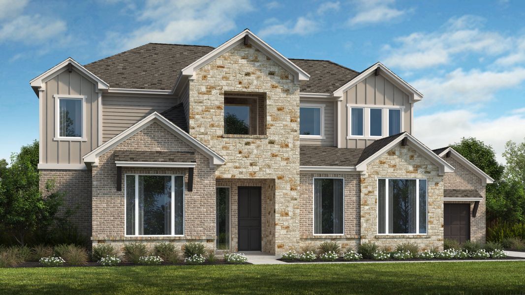 Representative exterior photo of a completed home built from the Emory by Scott Felder Homes in Leander Estates, Leander, TX (Image 1).