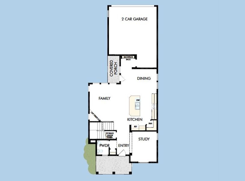 2D floor plan layout for the The Camacho by David Weekley Homes in Goodnight Ranch, Austin, TX (Image 4).