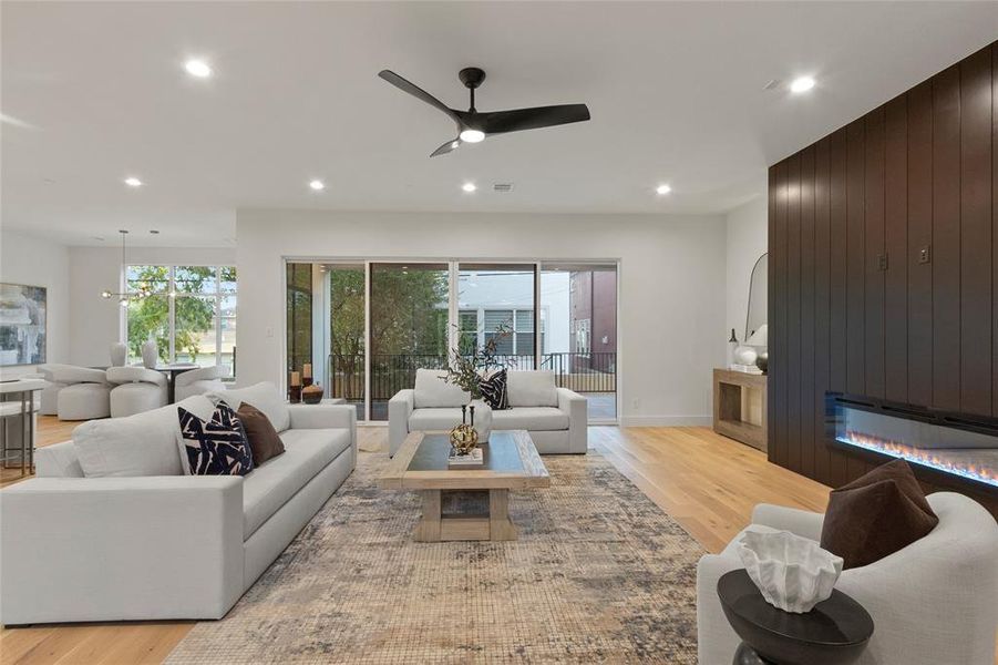 Living room overlooking extended outdoor area for entertainment