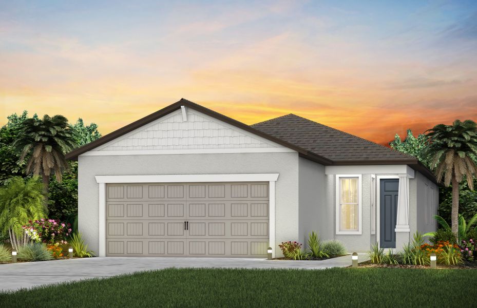 Front exterior of a new home in Del Webb Stone Creek, Ocala, FL, highlighting curb appeal (Image 1). Front exterior of a new home in Del Webb Stone Creek, Ocala, FL, highlighting curb appeal (Image 1).