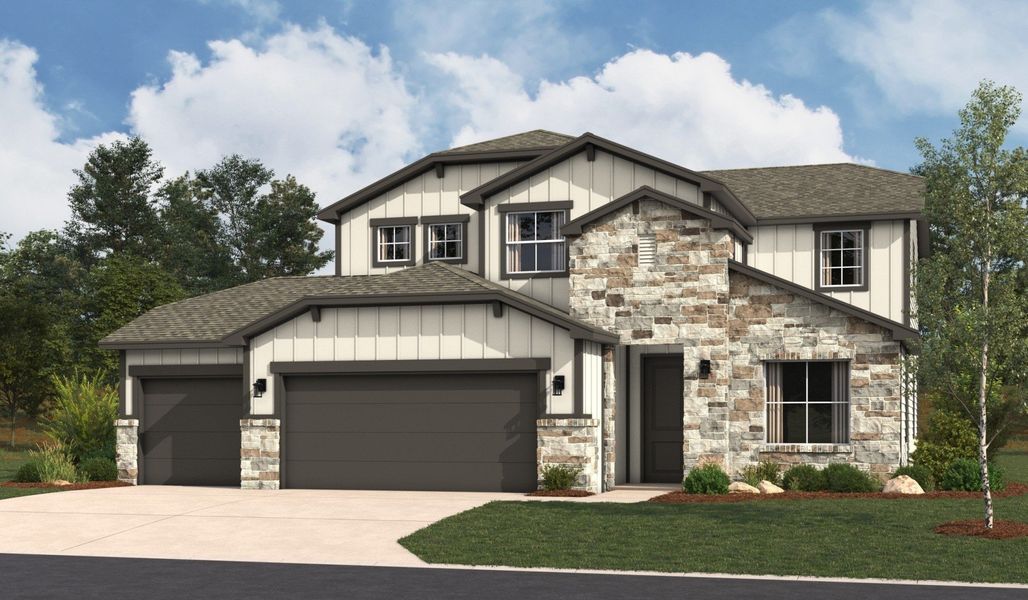 Representative exterior photo of a completed home built from the Poinsettia by Hakes Brothers in Hickory Ridge Estates, Elmendorf, TX (Image 1). Representative exterior photo of a completed home built from the Poinsettia by Hakes Brothers in Hickory Ridge Estates, Elmendorf, TX (Image 1).
