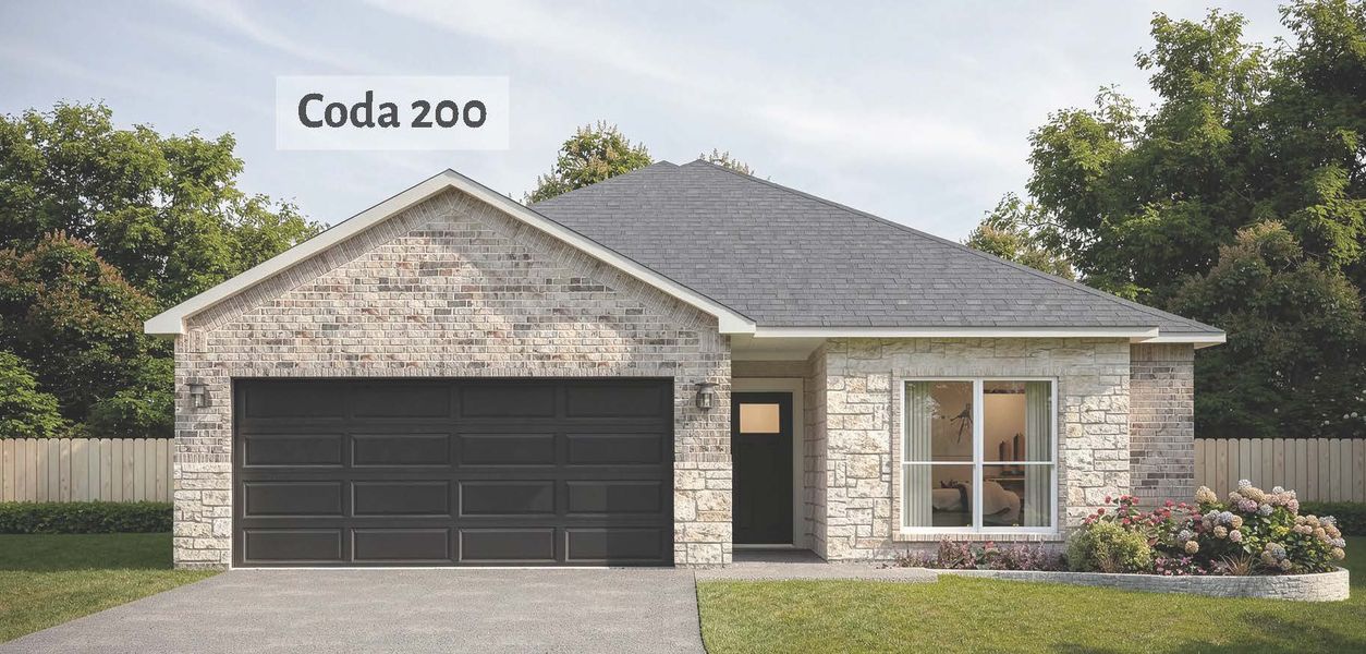Representative exterior photo of a completed home built from the Coda by Omega Builders in Turnbo Ranch, Killeen, TX (Image 2). Representative exterior photo of a completed home built from the Coda by Omega Builders in Turnbo Ranch, Killeen, TX (Image 2).