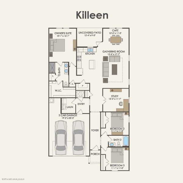 2D floor plan layout for the Killeen by Centex in Cottonwood, Howe, TX (Image 3).