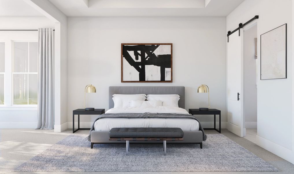 Primary suite with plush carpeting