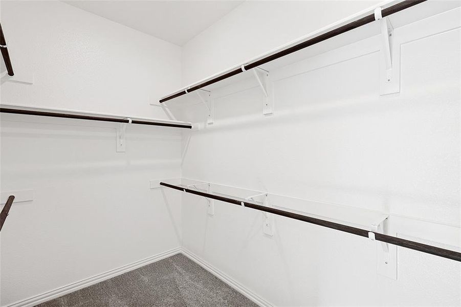 Walk in closet with dark colored carpet Walk in closet with dark colored carpet