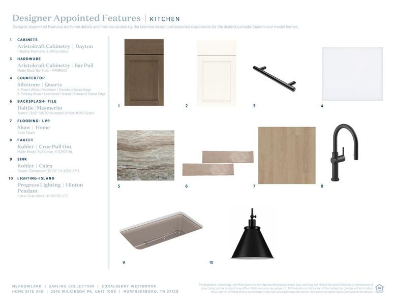 Sample of building materials used in homes in Meadowlark - Sapling Collection, Murfreesboro (Image 8).