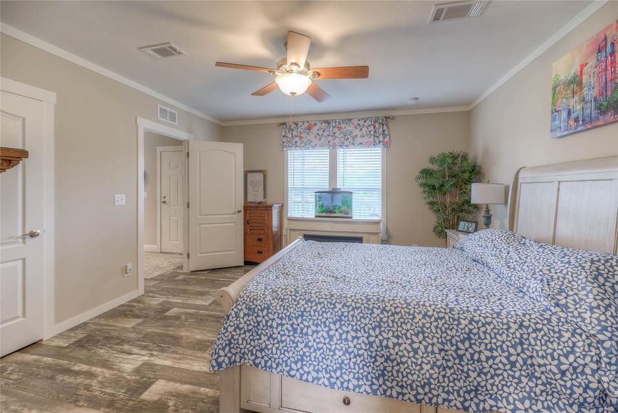 Large primary bedroom with walk-in closet.