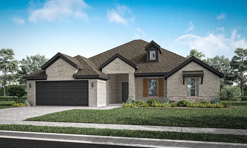 Representative exterior photo of a completed home built from the Cromwell II by Impression Homes in Mountain Valley Lake, Burleson, TX (Image 12). Representative exterior photo of a completed home built from the Cromwell II by Impression Homes in Mountain Valley Lake, Burleson, TX (Image 12).