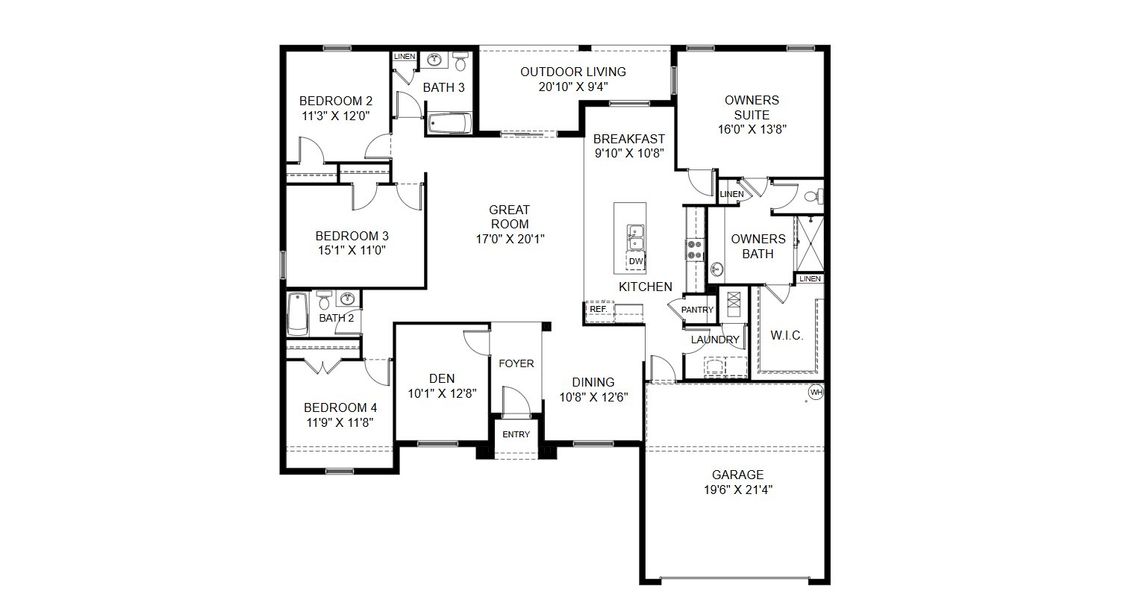 2D floor plan layout for the Charlotte by Holiday Builders in Lehigh Acres, Lehigh Acres, FL (Image 3).