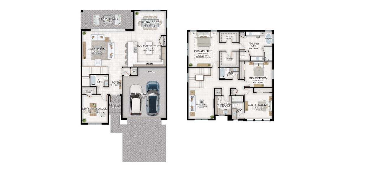 2D floor plan layout for the Capella by GL Homes in Apex at Avenir, Palm Beach Gardens, FL (Image 3).