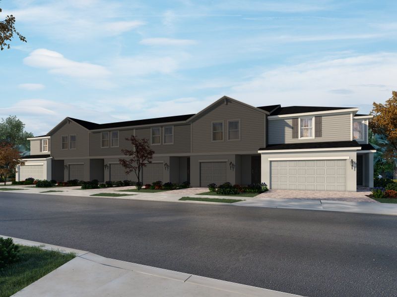 Front exterior of a new home in Cagan Crossings West, Clermont, FL, highlighting curb appeal (Image 1). Front exterior of a new home in Cagan Crossings West, Clermont, FL, highlighting curb appeal (Image 1).