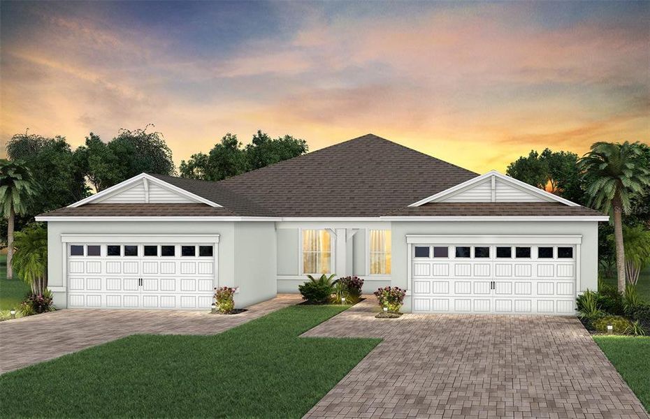 Front exterior of a new home in Del Webb at Viera, Melbourne, FL, highlighting curb appeal (Image 1). Front exterior of a new home in Del Webb at Viera, Melbourne, FL, highlighting curb appeal (Image 1).