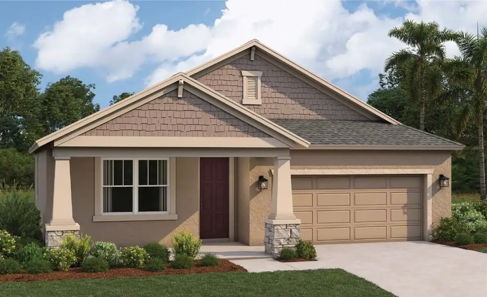 Representative exterior photo of a completed home built from the Solana II by William Ryan Homes in Pinecone Reserve, Brooksville, FL (Image 2). Representative exterior photo of a completed home built from the Solana II by William Ryan Homes in Pinecone Reserve, Brooksville, FL (Image 2).