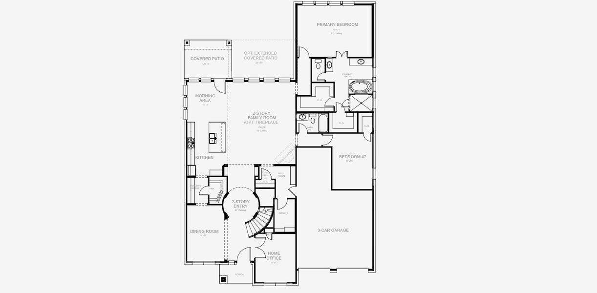 2D floor plan layout for the 3593W by Perry Homes in Ramble, Celina, TX (Image 5).