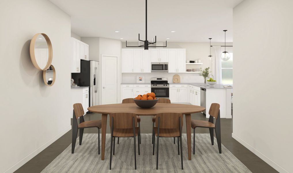 Dining area with chandelier