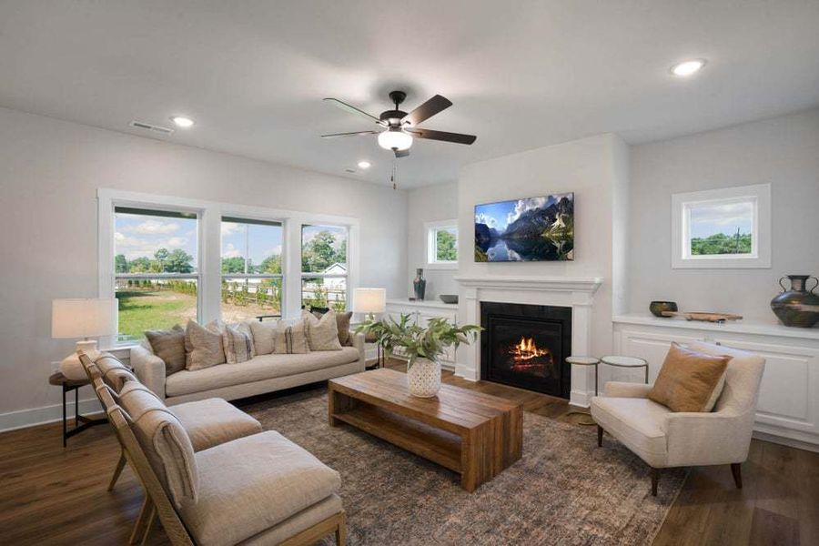 Family Room with Built-Ins and Fireplace