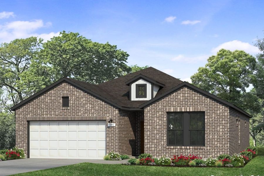 Front exterior of a new home in Oak Hills, Montgomery, TX, highlighting curb appeal (Image 1). Front exterior of a new home in Oak Hills, Montgomery, TX, highlighting curb appeal (Image 1).