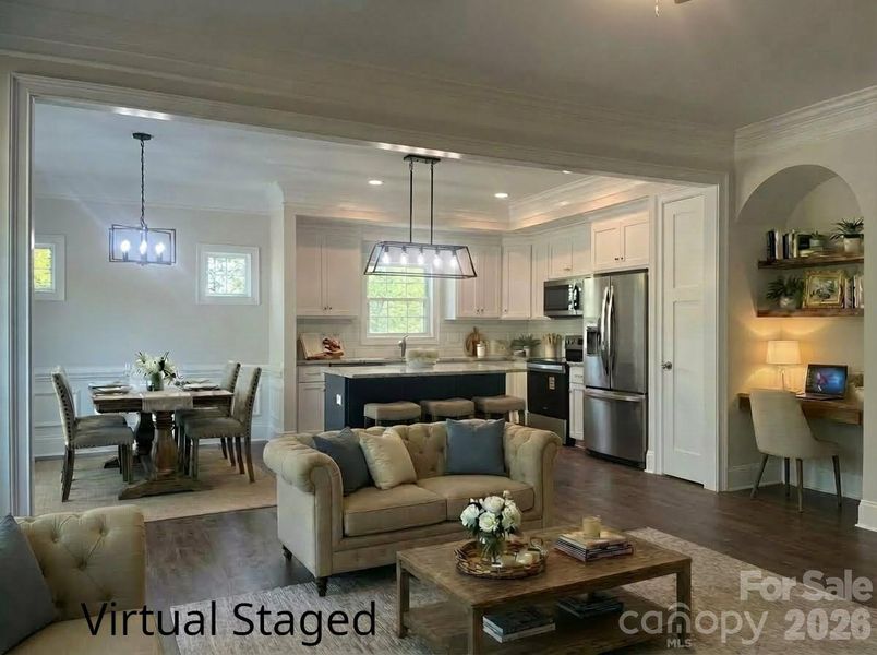 Virtual Staged Great Room, Kitchen, Dining, Niche Virtual Staged Great Room, Kitchen, Dining, Niche