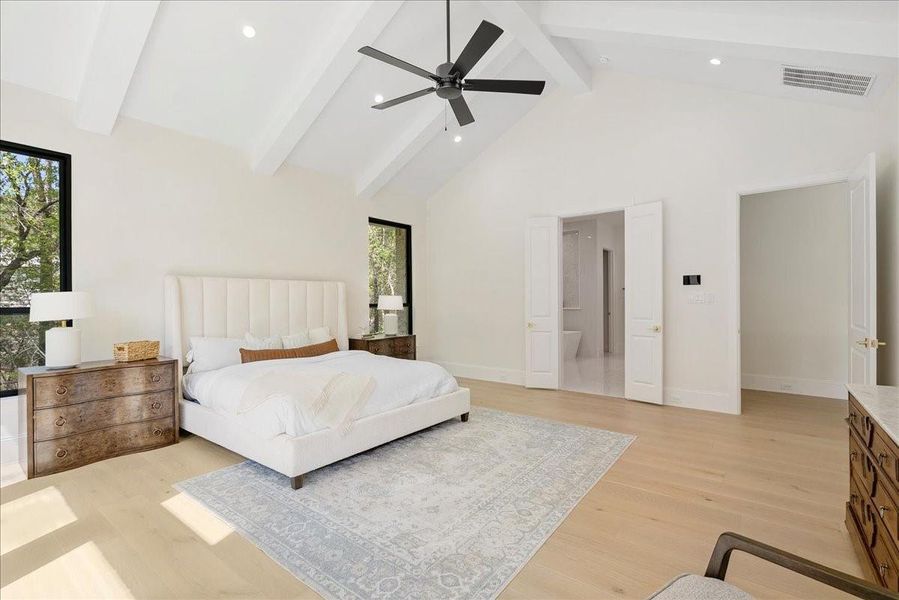 More than simply a place to sleep, the primary suite offers the scale, privacy, natural light, and architectural presence of a personal sanctuary within the home.