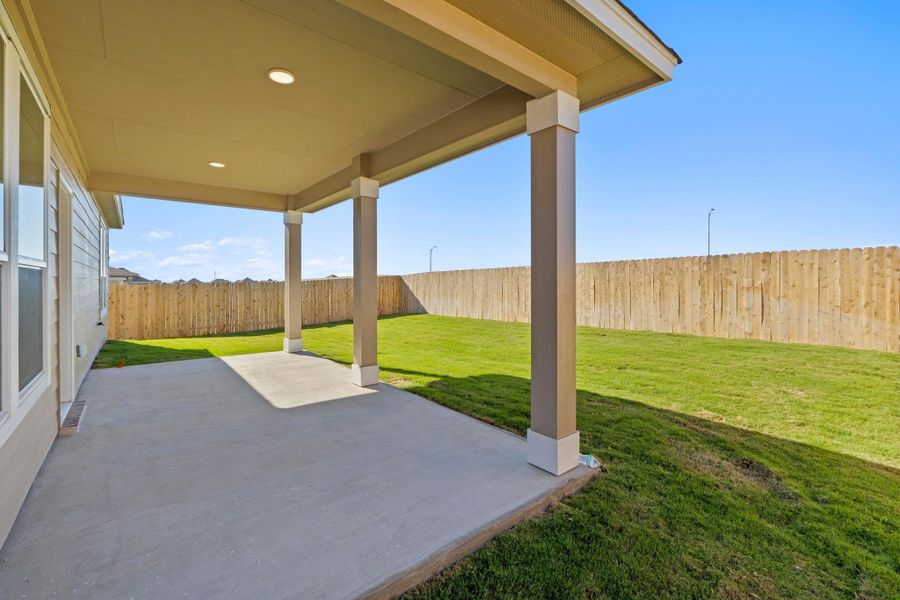 Exterior details and patio area of a home in Salerno - Classic Collection, Round Rock (Image 2). Exterior details and patio area of a home in Salerno - Classic Collection, Round Rock (Image 2).