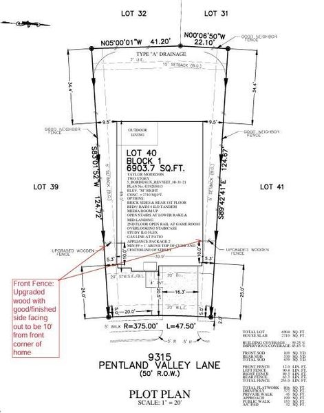 9315 Pentland Valley Lane Preliminary Plot Plan