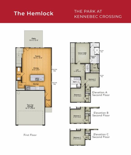 2D floor plan layout for the The Hemlock by RobuckHomes in Kennebec Crossing, Angier, NC (Image 5).