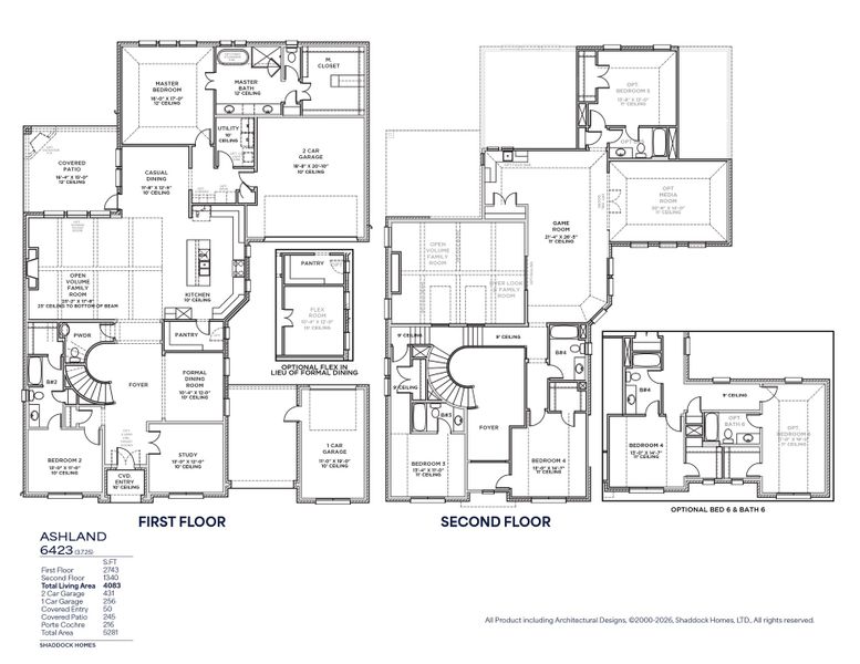 2D floor plan layout for the Ashland - SH 6423 by Shaddock Homes in Winding Creek, Rockwall, TX (Image 3).