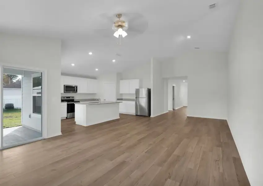The family room opens up to the backyard patio.