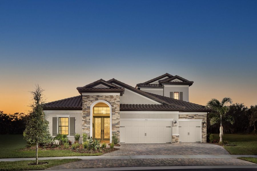 Representative exterior photo of a completed home built from the Biscayne II by Homes by WestBay in Crestwood Estates, Valrico, FL (Image 1).