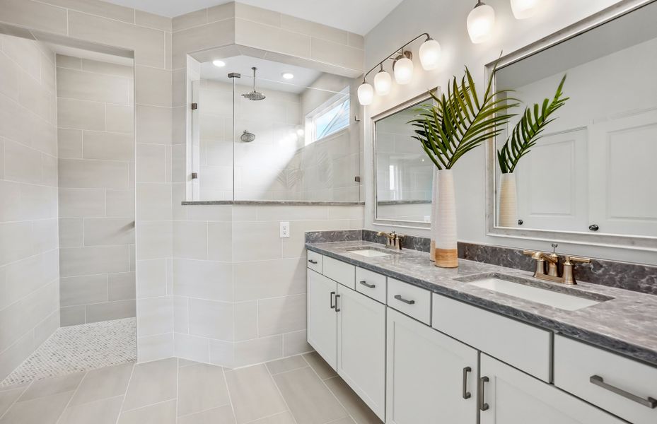 Owner's Bath with Dual Bowl Vanity and Walk-In Shower