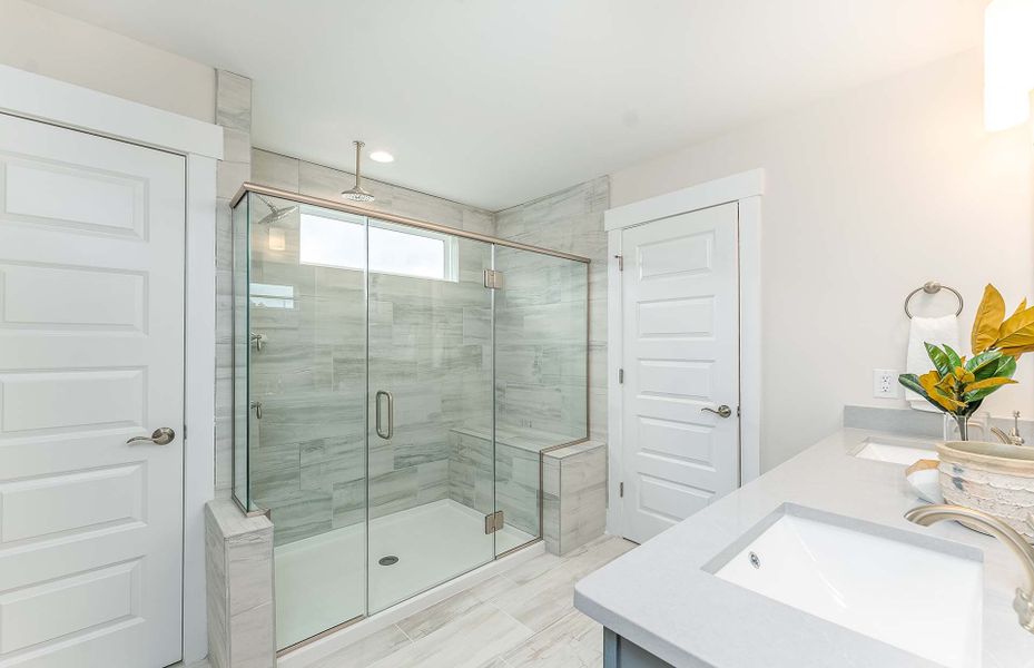 Oversized Tile Walk-in Shower in Owner's Bath