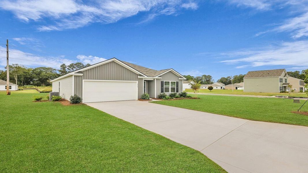 Front exterior of a new home in Huggins Hill, Manning, SC, highlighting curb appeal (Image 1).