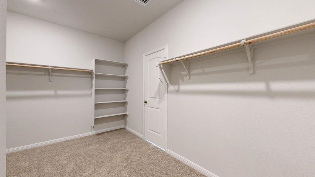 Walk in closet with light carpet