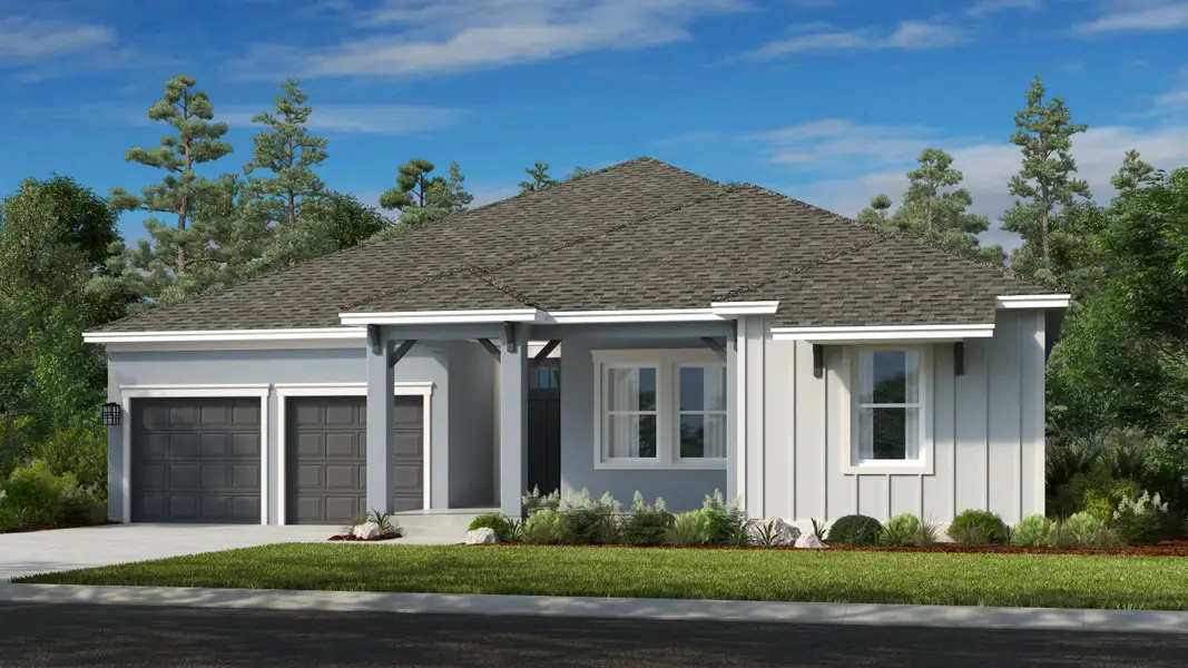 Front exterior of a new home in Harvest at Ovation, Winter Garden, FL, highlighting curb appeal (Image 1). Front exterior of a new home in Harvest at Ovation, Winter Garden, FL, highlighting curb appeal (Image 1).