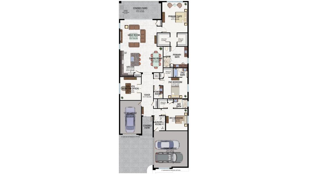2D floor plan layout for the Elena by GL Homes in Valencia Ridge, Wesley Chapel, FL (Image 5).