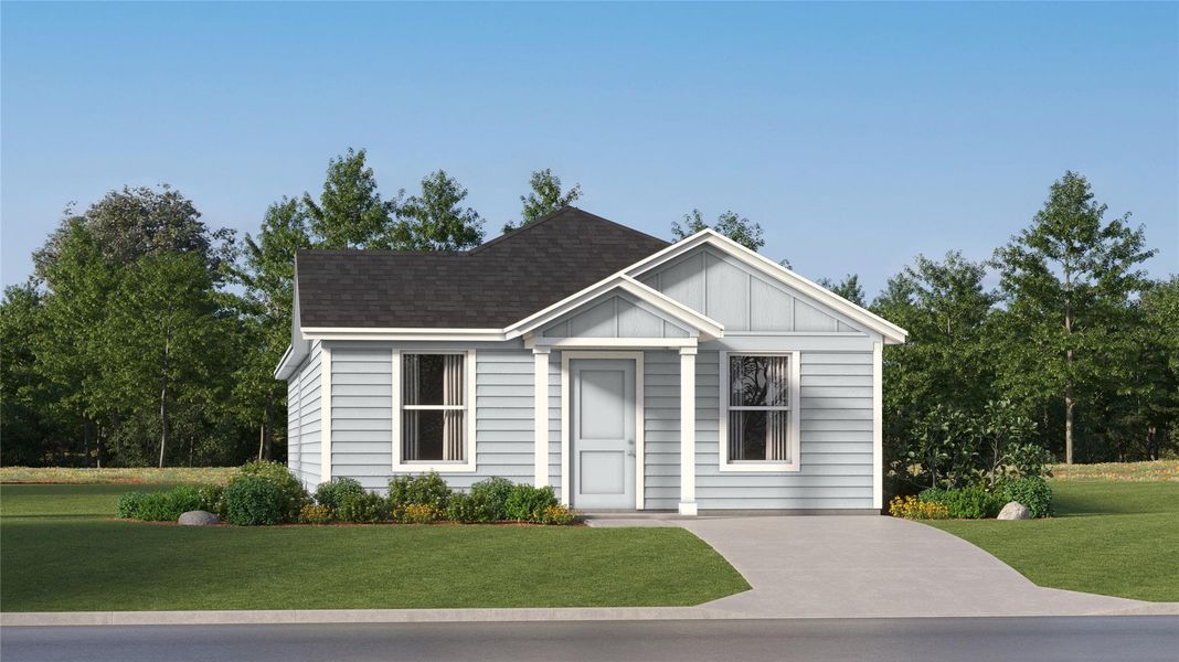 Front exterior of a new home in Firefly Pointe, Hutto, TX, highlighting curb appeal (Image 20).