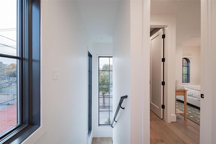 Hall with light wood-type flooring