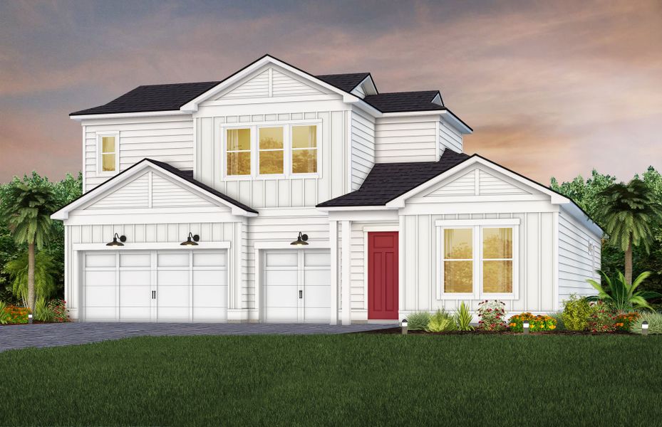 Representative exterior photo of a completed home built from the Mahogany Grand by Pulte Homes in The Landings at Saint Johns, St. Johns, FL (Image 21). Representative exterior photo of a completed home built from the Mahogany Grand by Pulte Homes in The Landings at Saint Johns, St. Johns, FL (Image 21).