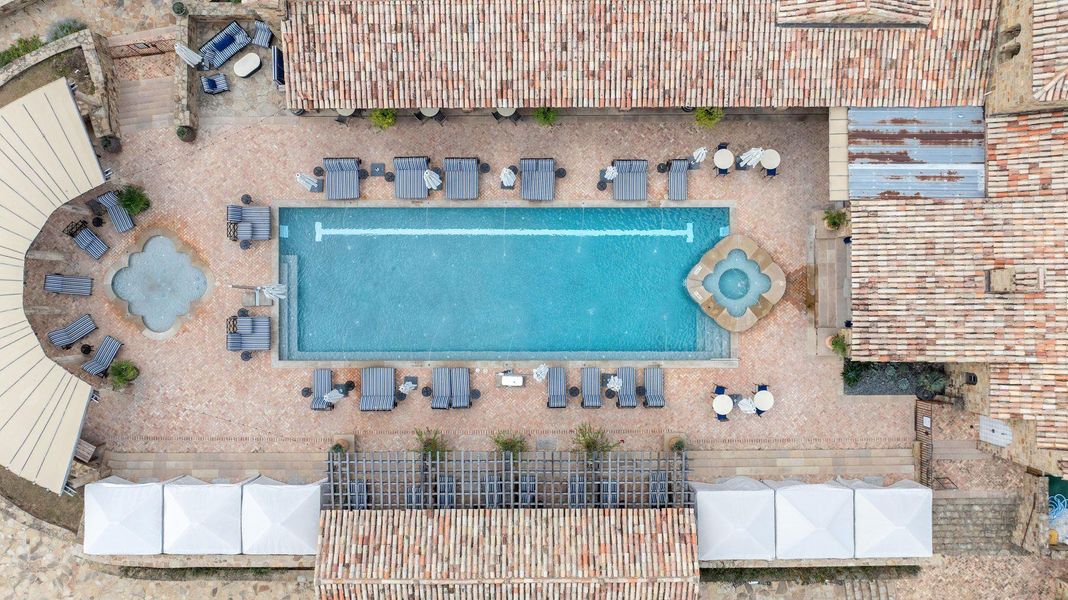 Aerial view of a pool
