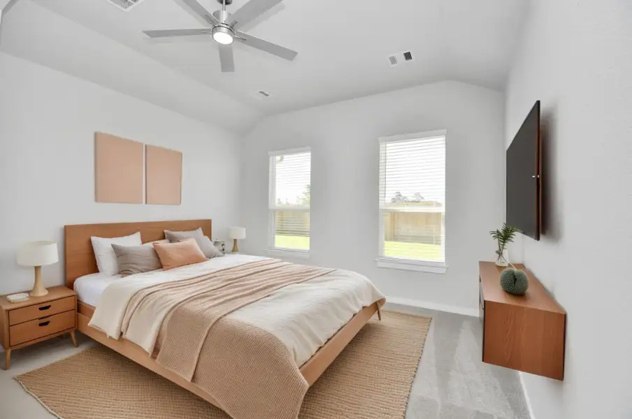 Virtually Staged Primary Bedroom. Sample photo of completed home with similar floor plan. Actual colors and selections may vary.